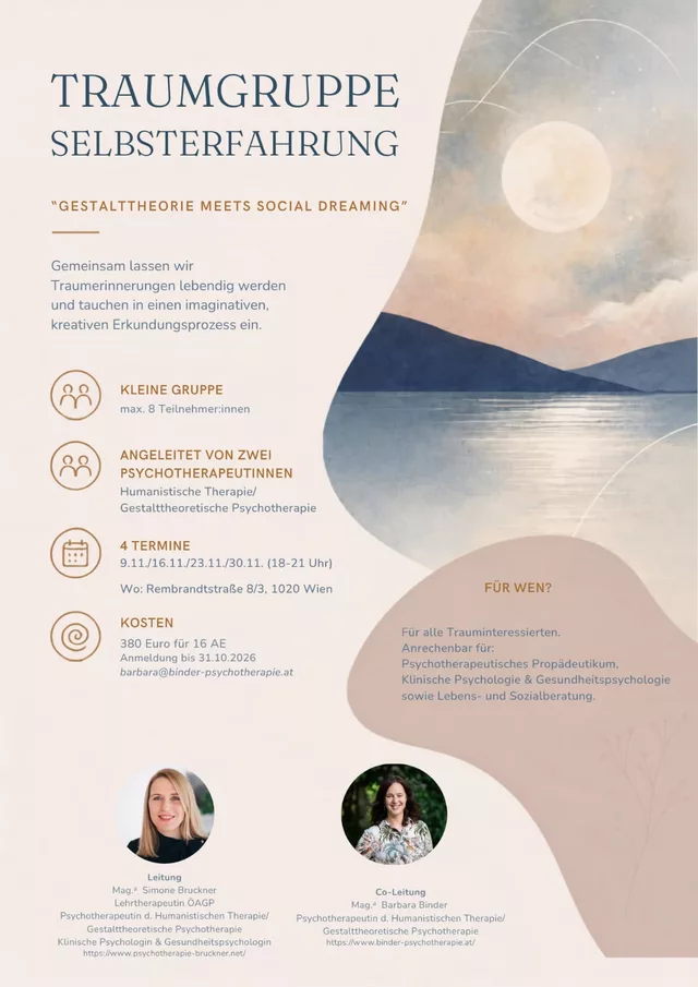 Flyer: Traumgruppe Selbsterfahrung – Gestalttheorie meets Social Dreaming